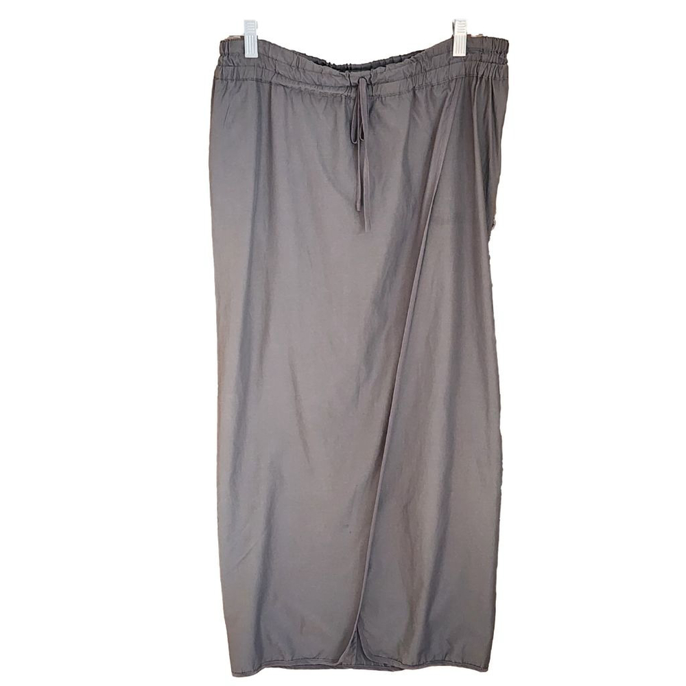 EMERSON FRY Gray Linen‎ Blend Drawstring Wrap Midi Skirt M